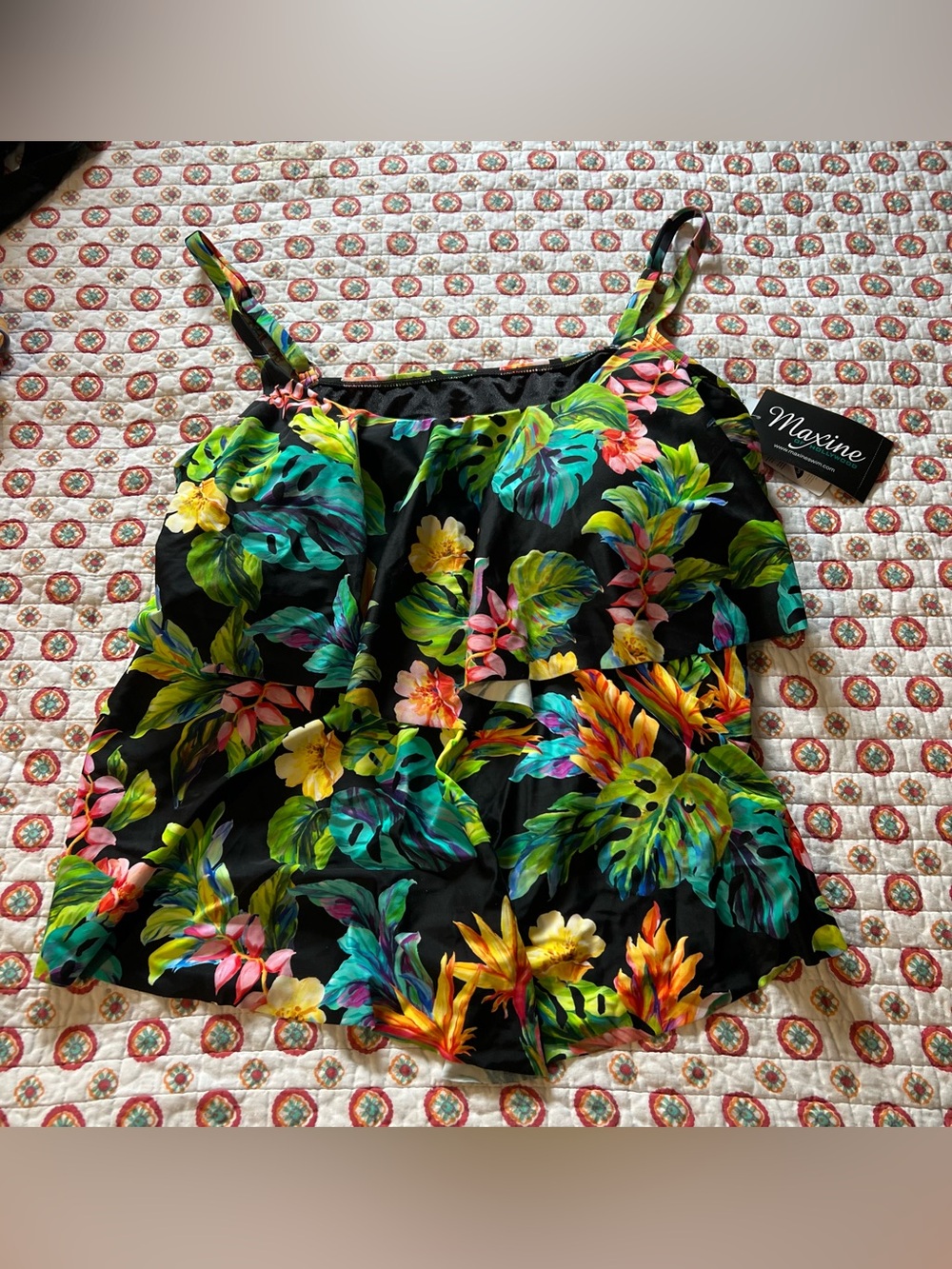 NWT Maxine of Hollywood Tropical Palms Floral Swim Tankini size 24W